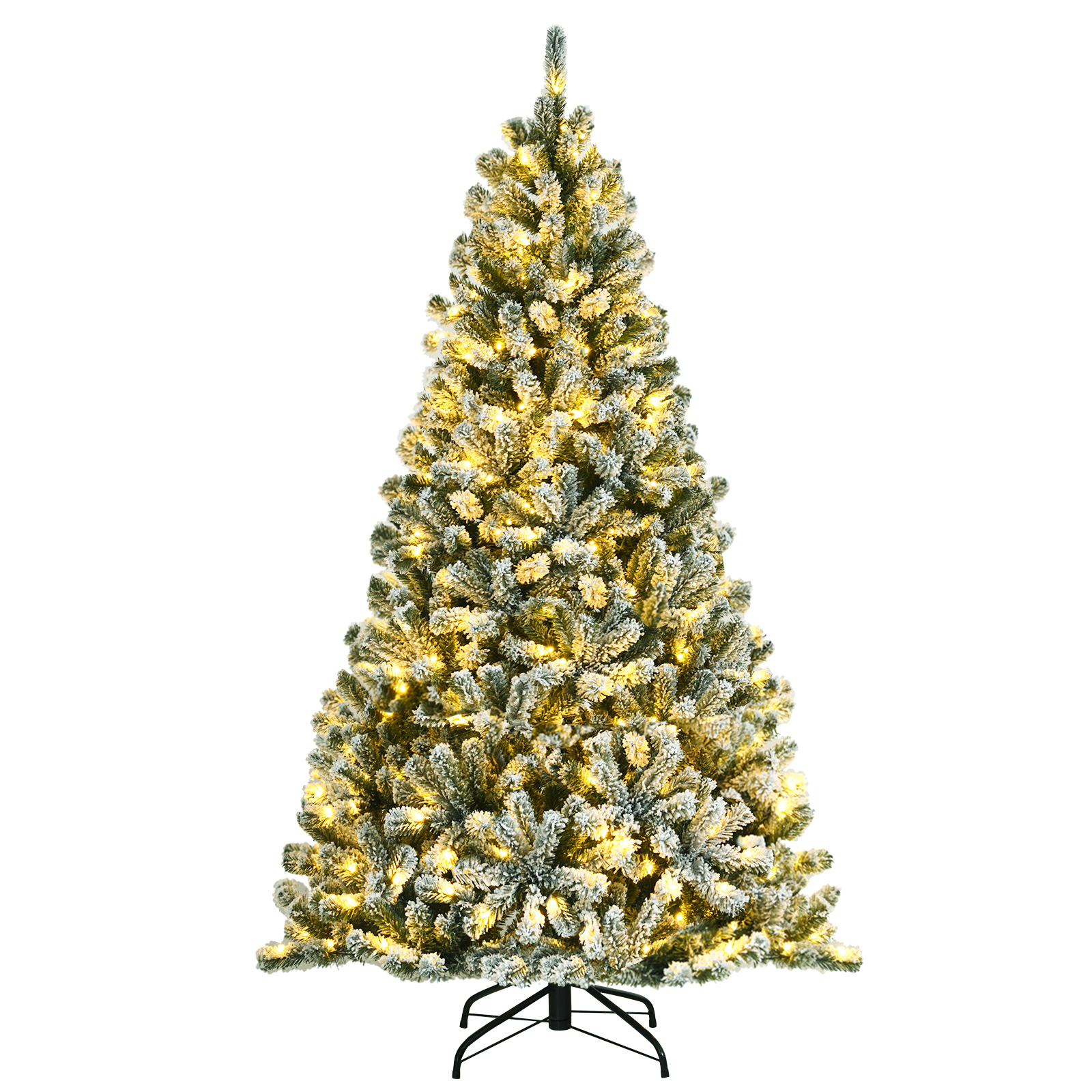 Árbol de Navidad con bisagras flocadas y nieve preiluminado de 6 pies con 928 puntas y soporte de metal