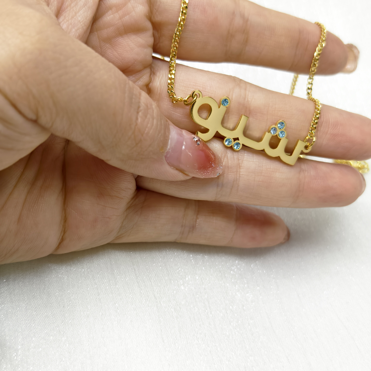 MYDIY collier de nom arabe personnalisé collier islamique personnalisé pierre de naissance calligraphie collier à la main bijoux arabes pour les femmes