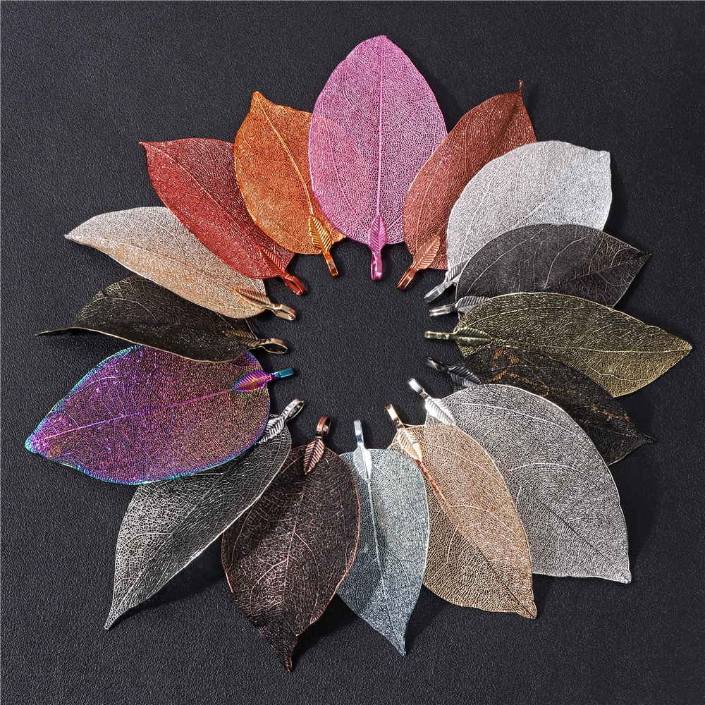 Mode Echte Blätter Lange Anhänger Galvani Legierung Muticolor Blatt Charms Für Böhmischen Schmuck DIY Halskette Ohrringe 5 teile/los