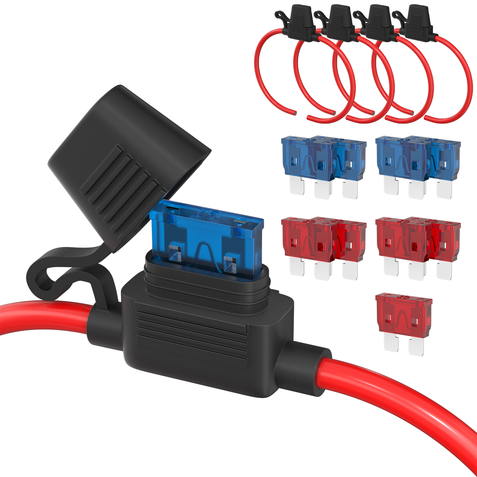 DaierTek 5PCS 18 ฟิวส์ 12V สําหรับ ATC/ATO ใบมีดฟิวส์ฟิวส์อินไลน์ 12V 18 AWG สาย 10A 15A ฟิวส์รถ