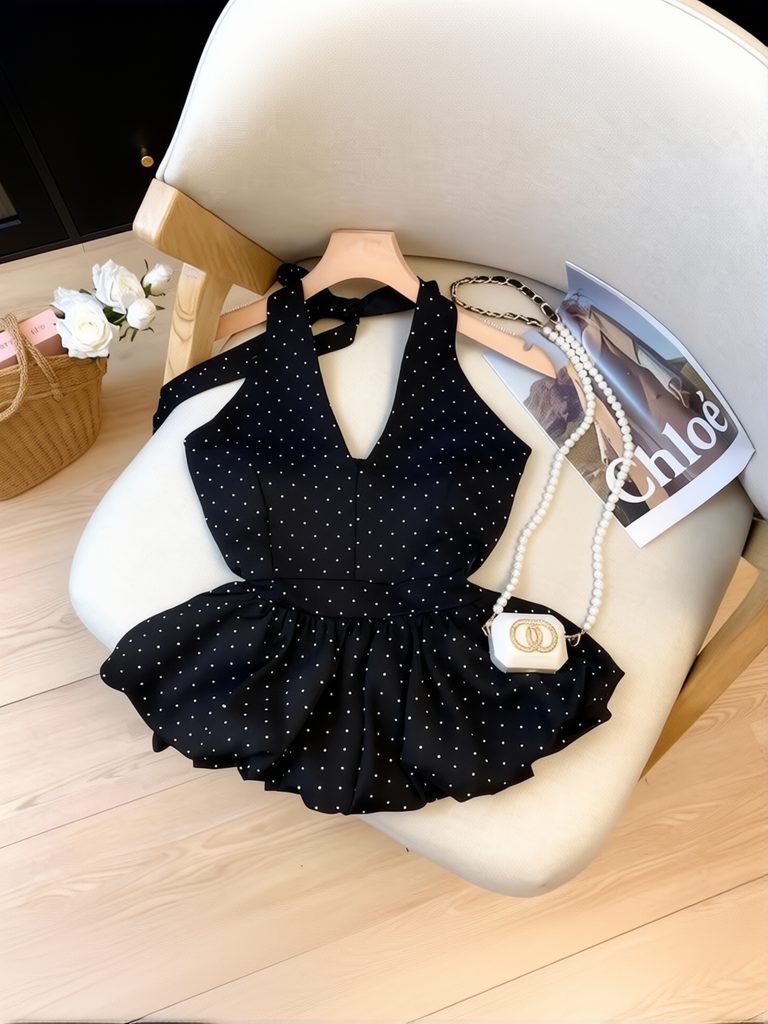 Polka Dot Elegante Mouwloze Halter Neck Top Dames Backless Babydoll Zomer Ruffle Top Strandvakantie Corset Tank Top Basic Tees