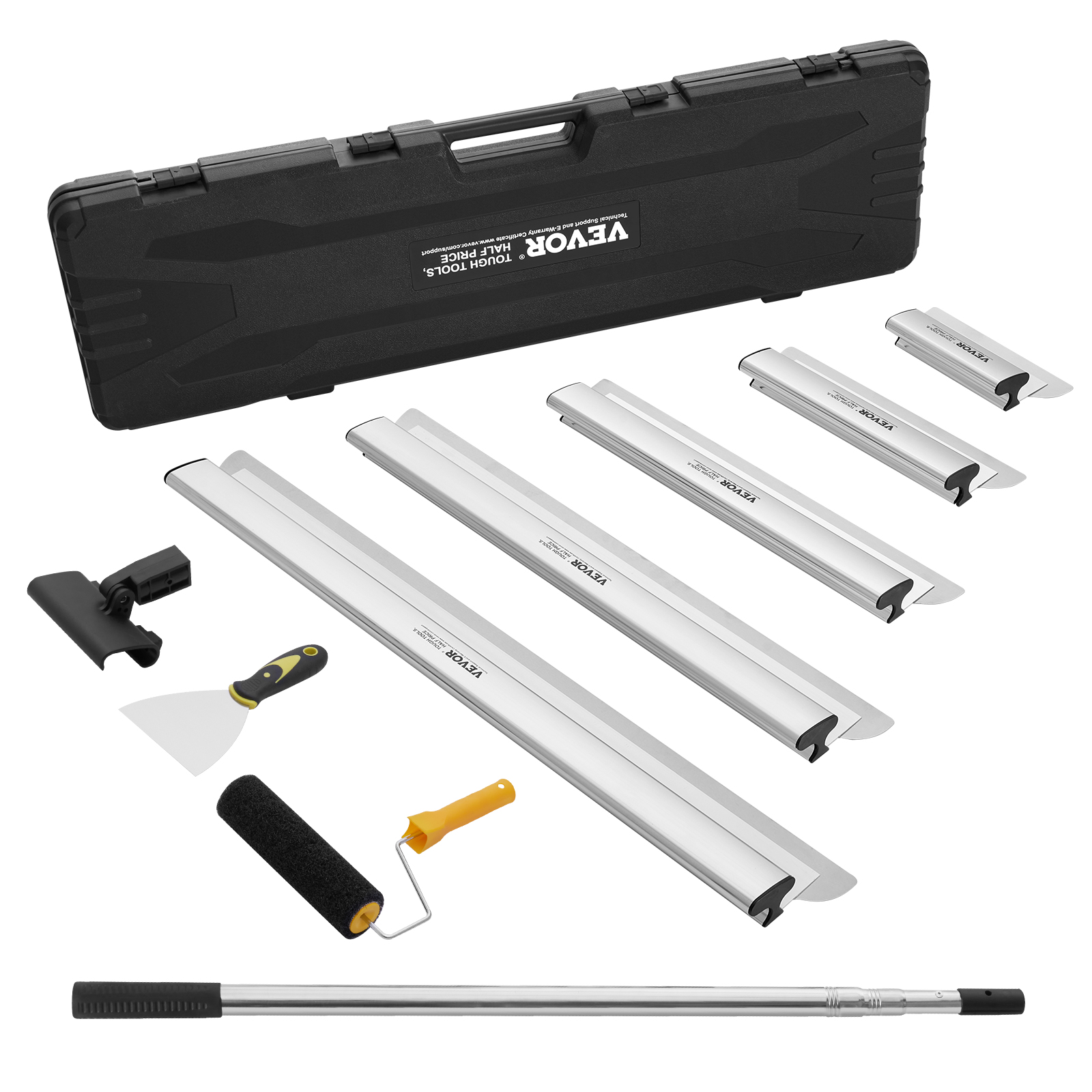 SucceBuy Juego de cuchillas para desnatar paneles de yeso, cuchillas para desnatar de 10/16/24/32/40 pulgadas + mango de extensión de 34-81,6 pulgadas, cuchillo de acero inoxidable