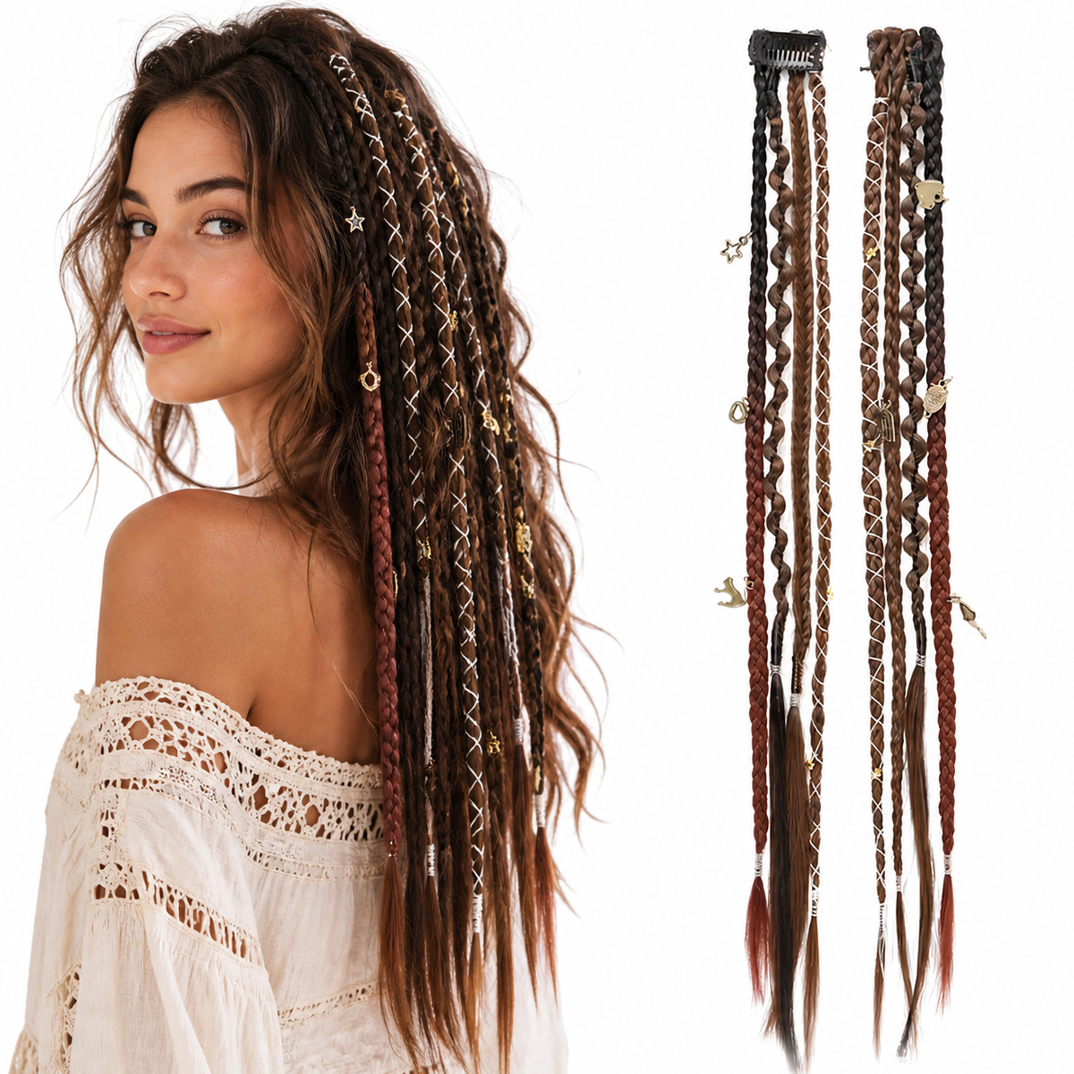 Peruca sintética estilo boêmio com tranças, extensão de cabelo para mulheres, acessórios de cabelo com tranças torcidas, peruca de extensão de cabelo.