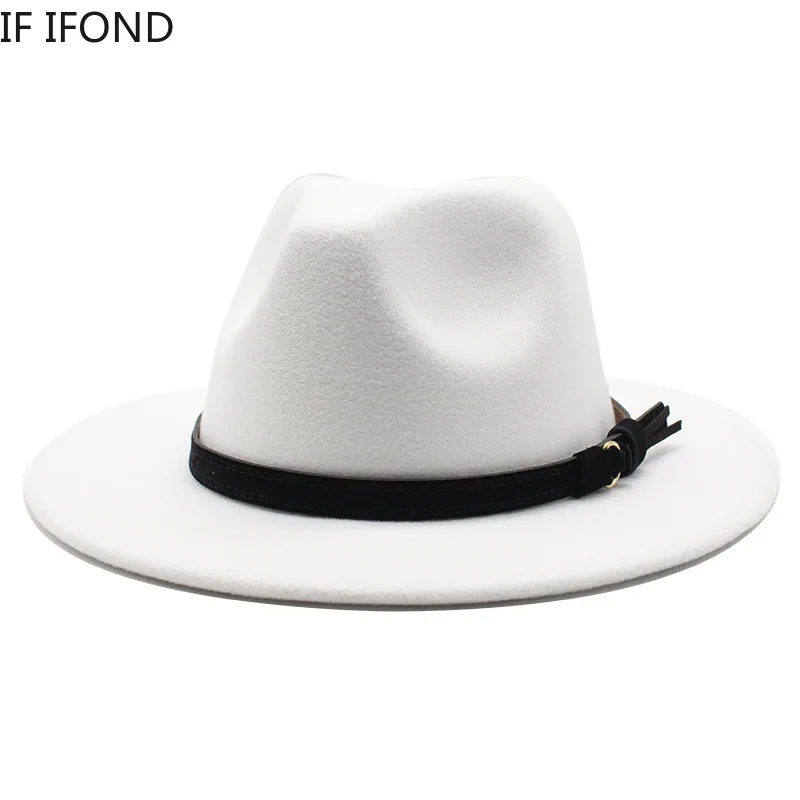 Gangster Trilby feutre Fedora chapeau européen américain large bord haut Jazz casquettes femmes hommes laine blanc chapeau de mariage 56-58-61CM