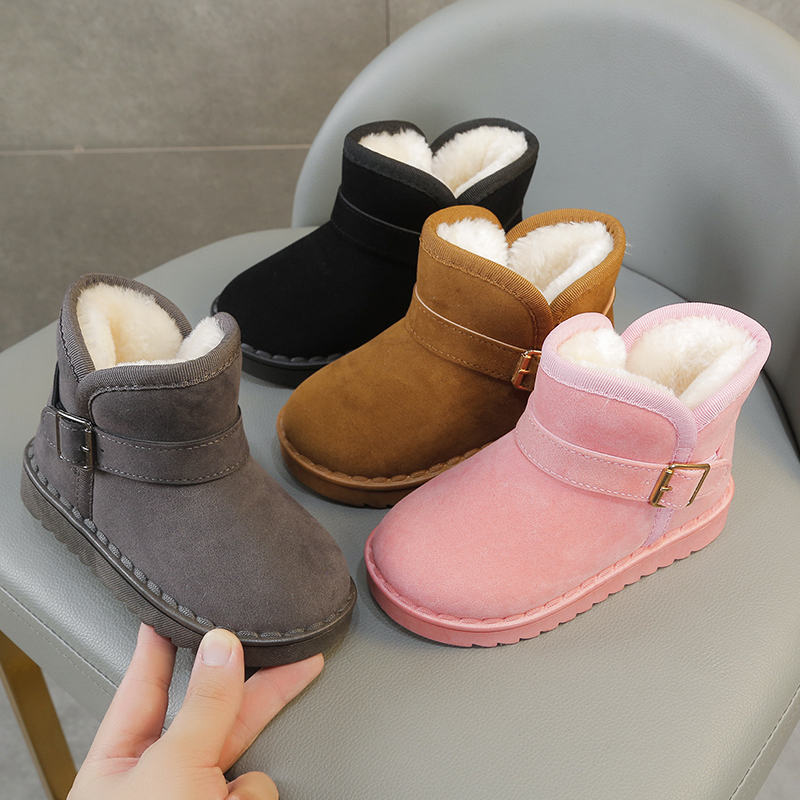 Meninos botas térmicas crianças versátil casual fivela antiderrapante crianças moda simples antiderrapante meninas botas de neve algodão inverno outono