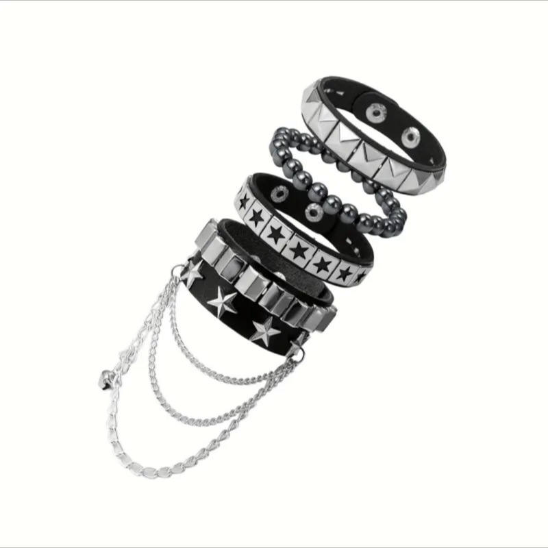 4 Teile/satz Gothic Punk Rock Quadratischen Nieten Armband Täglich und Party Gothic Quaste Metall Kette Zubehör Valentinstag Schmuck Geschenk