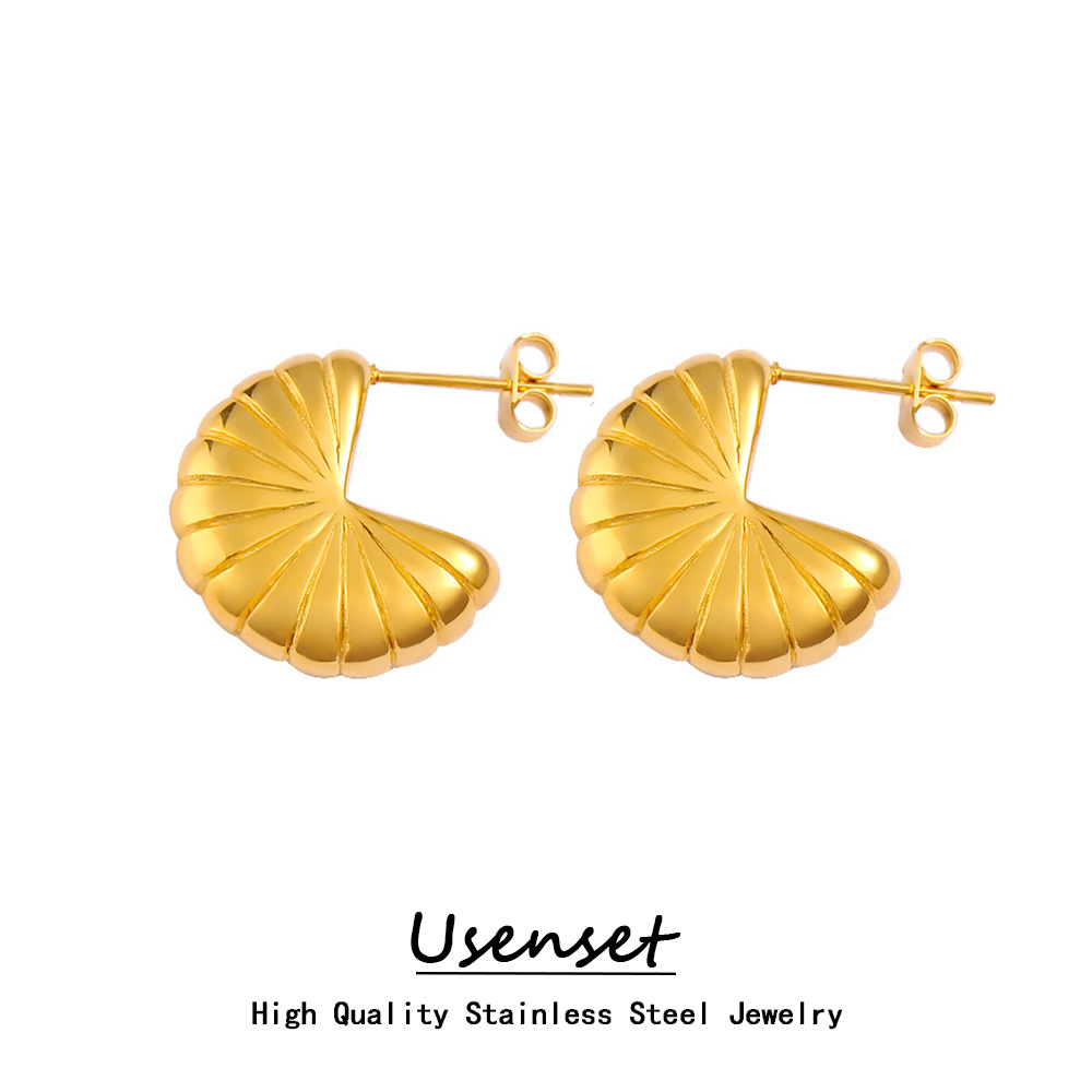 USENSET-Flat Thread Padrão Brincos de Aço Inoxidável, 18K Cor do Ouro, Elegante Ear Bijoux, Party Gift, Anti Alérgico