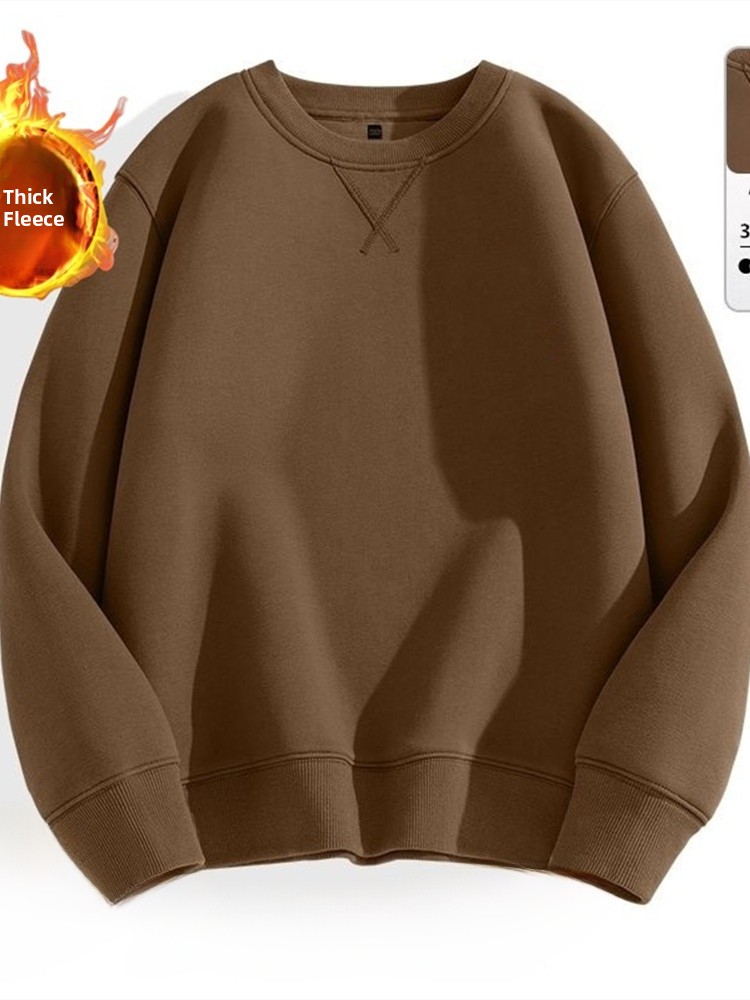 Loose Fit Long Sleeve Hoodless Pure Color Sweatshirt Men's Inverted  round Neck Base Shirt Autumn Winter Heavyweight