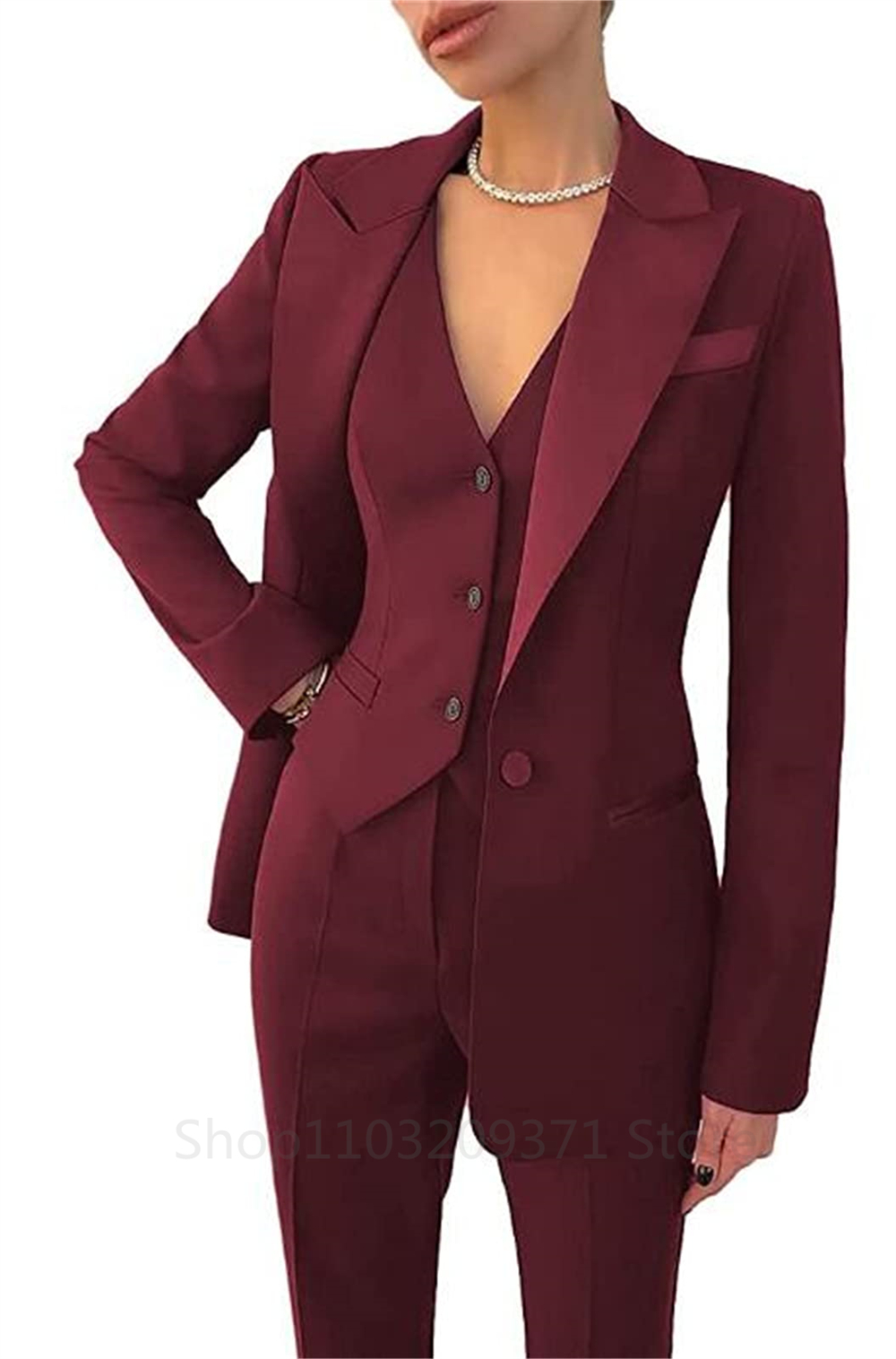 แฟชั่นพลัสขนาดผู้หญิง Blazer 3 ชิ้น Elegant แขนยาวเสื้อแจ็คเก็ตเสื้อกั๊กและกางเกงตรงชุดหญิงธุรกิจชุดใหม่