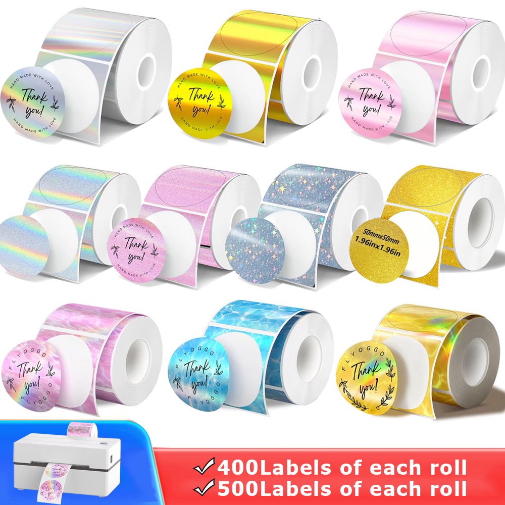 MUNBYN/Nelko Stiker Glitter Laser Holografik 2 Inci Label Segel DIY LOGO Barcode untuk 241BT 246S D520