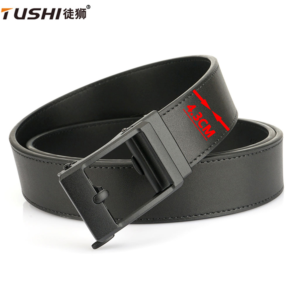 TUSHI Nouvelle ceinture militaire de 4,3 cm pour hommes, en cuir, avec boucle automatique en métal, ceinture de service de police, ceinture tactique d'extérieur, accessoires IPSC