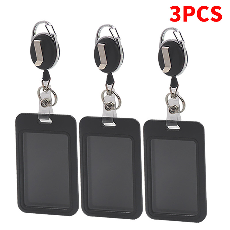 Titular do cartão de trabalho preto retrátil, titular do cartão refeição estudante, high-end, 3 pcs por 1 pc