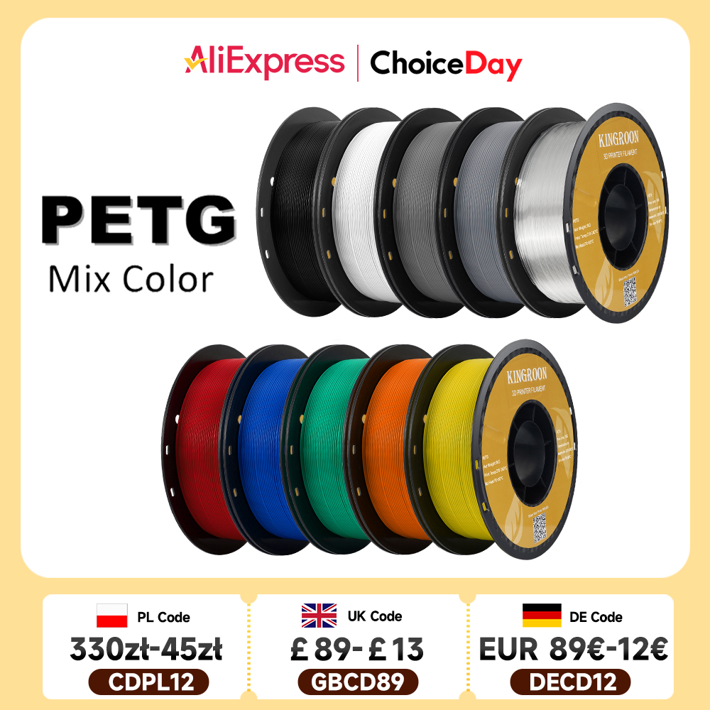 KINGROON PETG 3D-Drucker-Filament 1,75 mm 5 kg 10 kg Mixfarbe 3D-Druckmaterial 1 kg/Rolle Petg Kunststoff für FDM-3D-Drucker