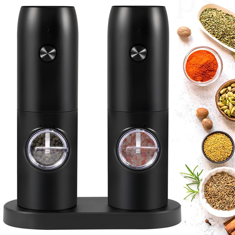 Recarregável Sal Elétrica e Pimenta Grinder Set com base de carregamento, Aço inoxidável, Automatic Spice Moinho