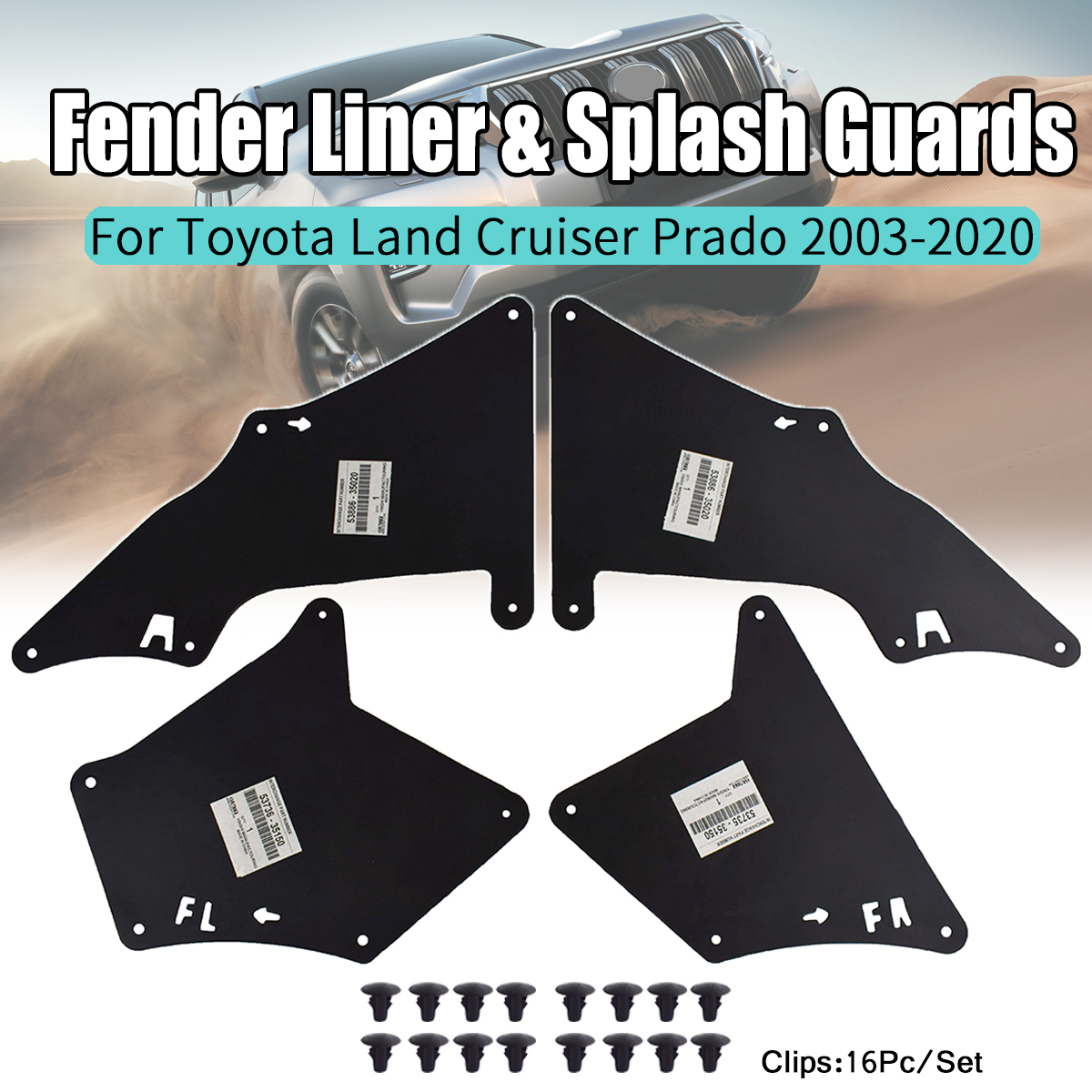 Splash Guards Shield UNTUK Toyota Land Cruiser Prado J120 J150 2003 - 2020 LC3 LC4 LC5 Apron segel lumpur dengan klip Fender liner