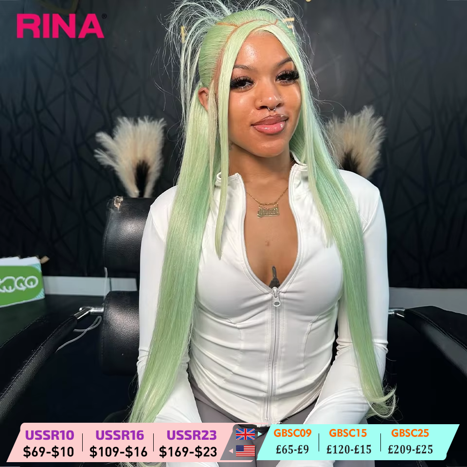 Hell mint grün gerade 13x6 frontale menschliche Perücke vor gezupft 613 farbigen Knochen gerade transparente 13x4 Spitze Front Perücke für Frauen
