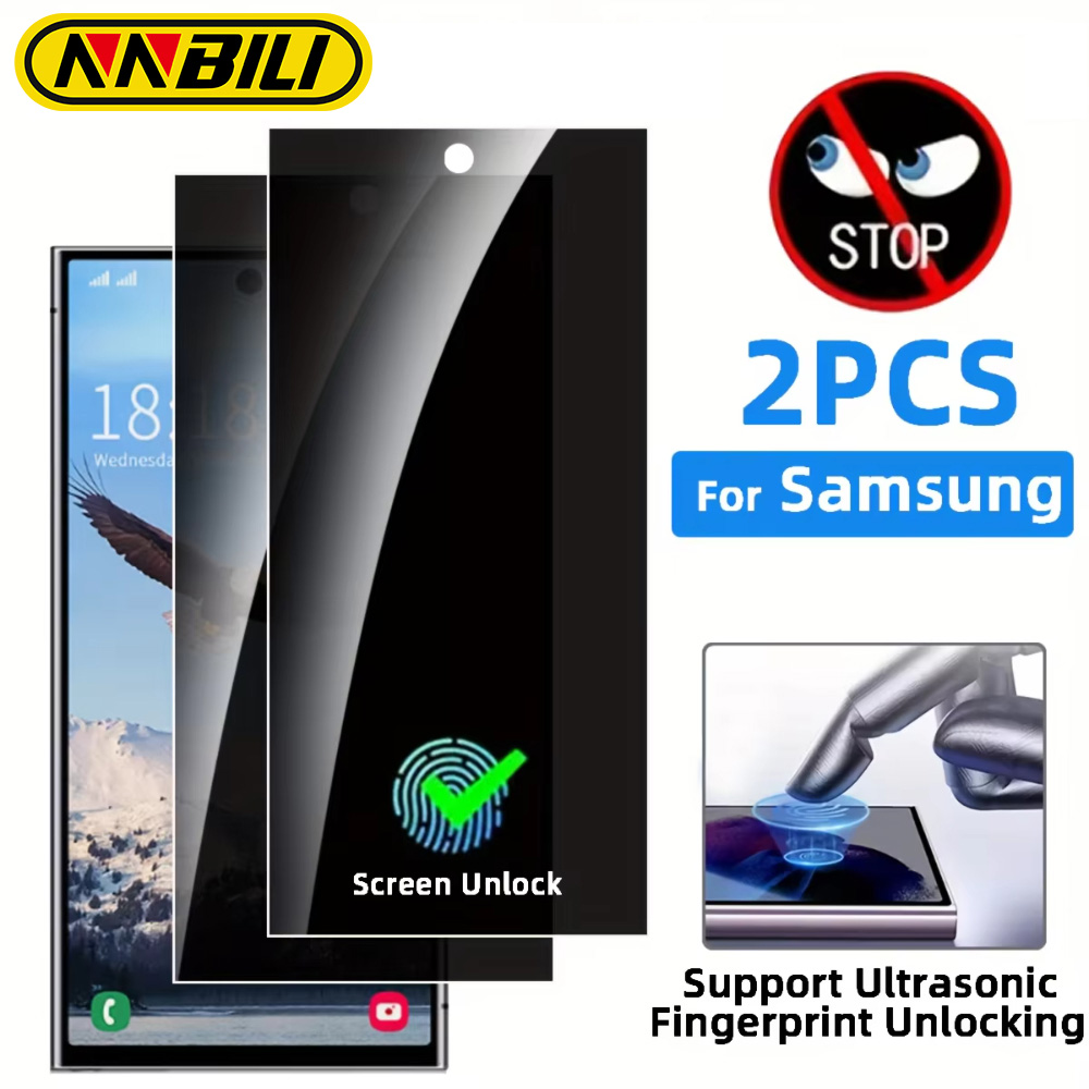 NNBILI 2 pezzi protezione schermo privacy sblocco impronte digitali per Samsung Galaxy S25 Ultra S23 S22 S21 S24 S25 Plus vetro anti-spia