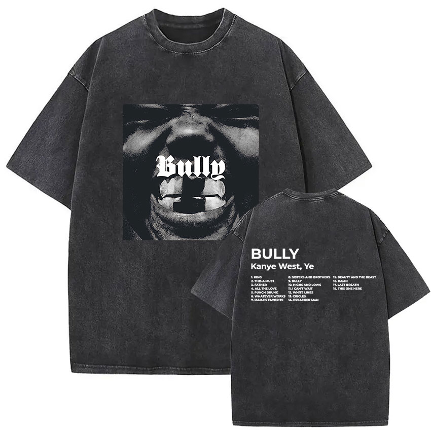 Koszulki męskie z grafiką Kanye West Ye Bully Album 2026 w stylu vintage, bawełniane, oversize, hip-hopowe, unisex, streetwear