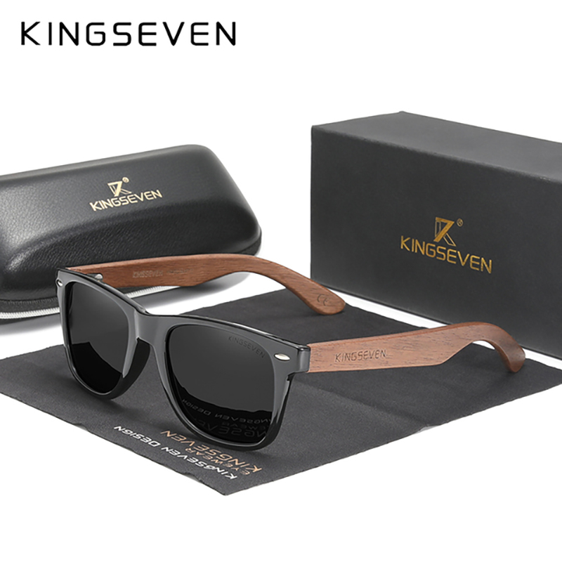 KINGSEVEN Vintage Handmade Black Walnut Wood Sunglasses Men Women Polarized Mirror Glasses ladies Male UV400
