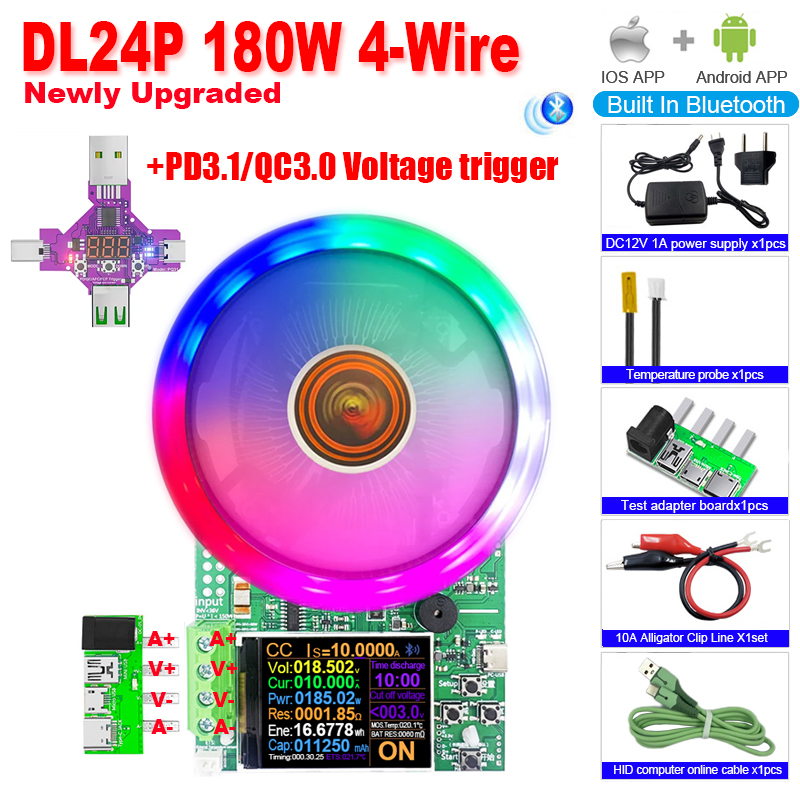 180W DC Bút Thử Ứng Dụng Điện Tử Tải Dung Lượng Pin Lithium Màn Hình Xả Sạc Điện Cung Cấp Máy Kiểm Tra + PD/QC Kích Hoạt