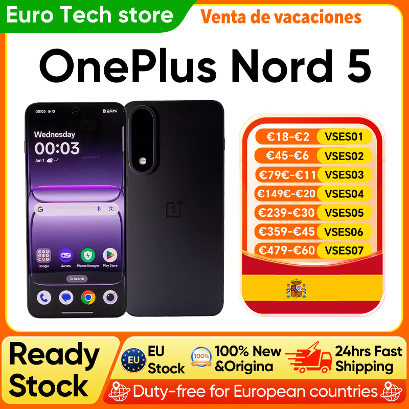 Nuevo Smartphone OnePlus Nord 5 5G Snapdragon ™   8s Gen 3 Pantalla AMOLED de 6,83” 144 Hz 5200mAh 80W SUPERVOOC 50MP Cámaras duales