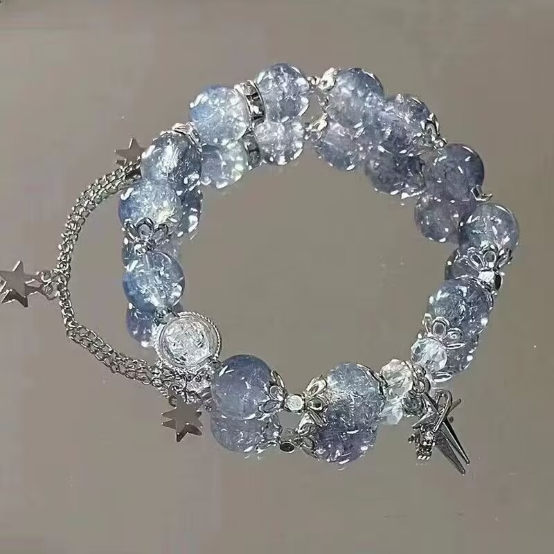 Niche Design Star CHAIN พู่สร้อยข้อมือผู้หญิงแฟนตาซีคริสตัลสีฟ้าลูกปัดเชือกสร้อยข้อมือเพื่อนที่ดีที่สุดเครื่องประดับของขวัญ