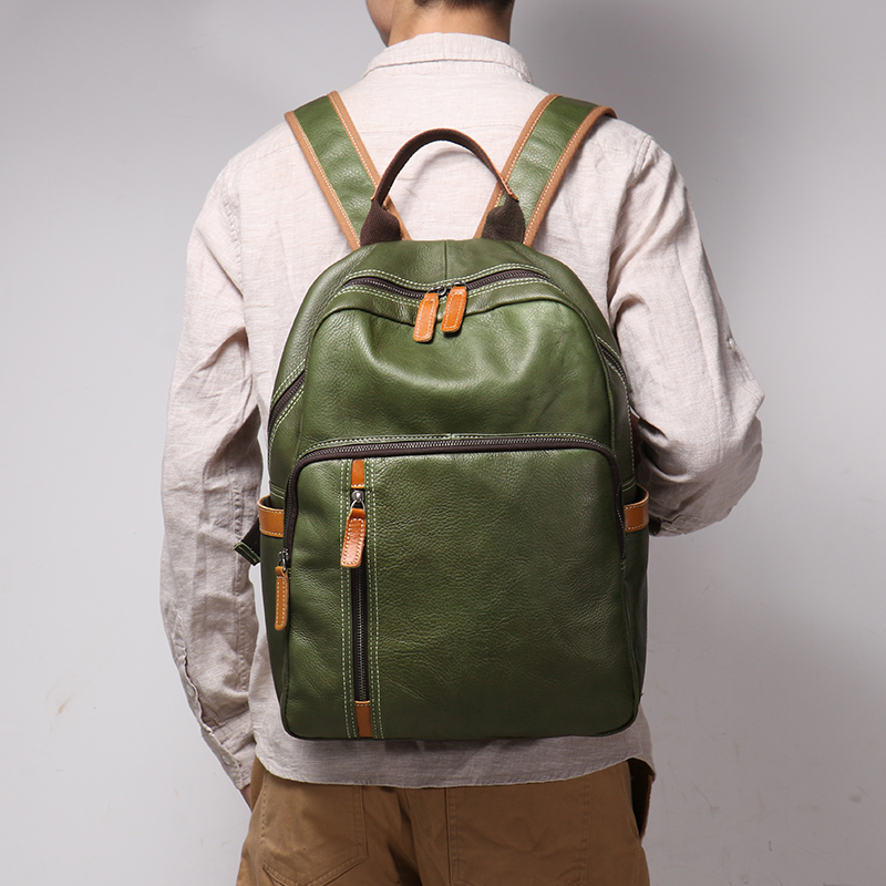 Mochila de viaje de cuero genuino para hombre, mochilas de ocio para estudiantes universitarios, mochila escolar para hombre, bolsa para ordenador portátil de 15 ", Leathfocus
