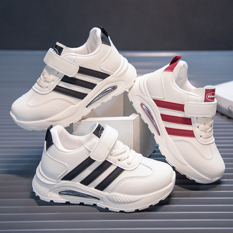 2026 nuevos zapatos deportivos de primavera y otoño para niños, zapatillas de deporte a rayas con retales a la moda para papá para niñas, zapatillas deportivas negras, caqui y grises para niños