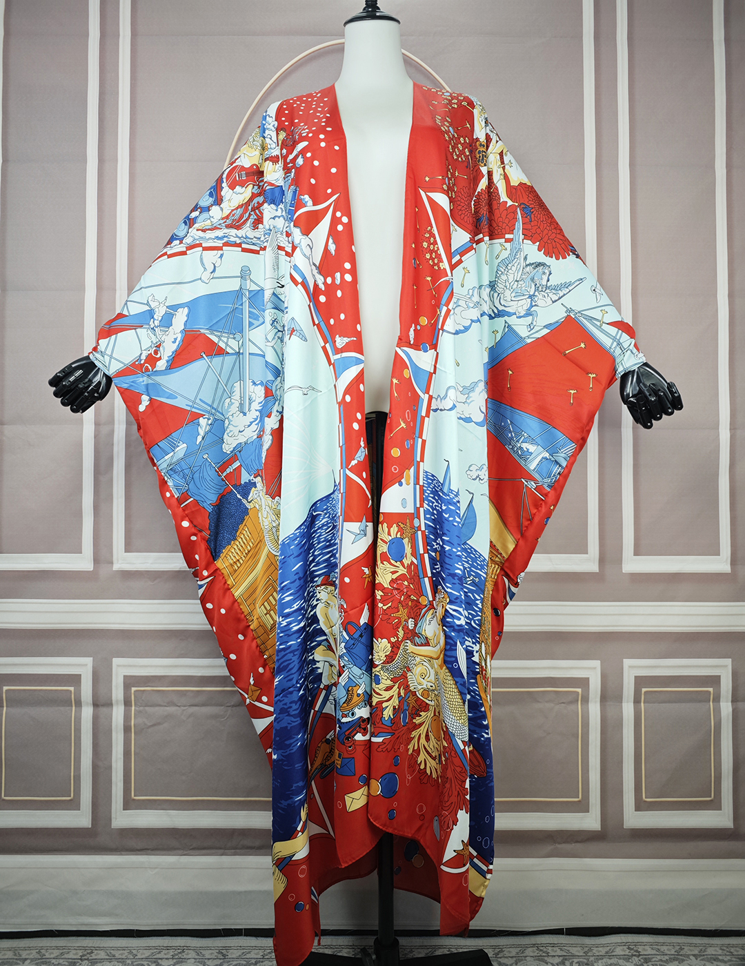 Cárdigans sueltos con estampado de seda para mujer, traje de baño largo con parte delantera abierta, estilo musulmán tradicional de Indonesia, talla grande