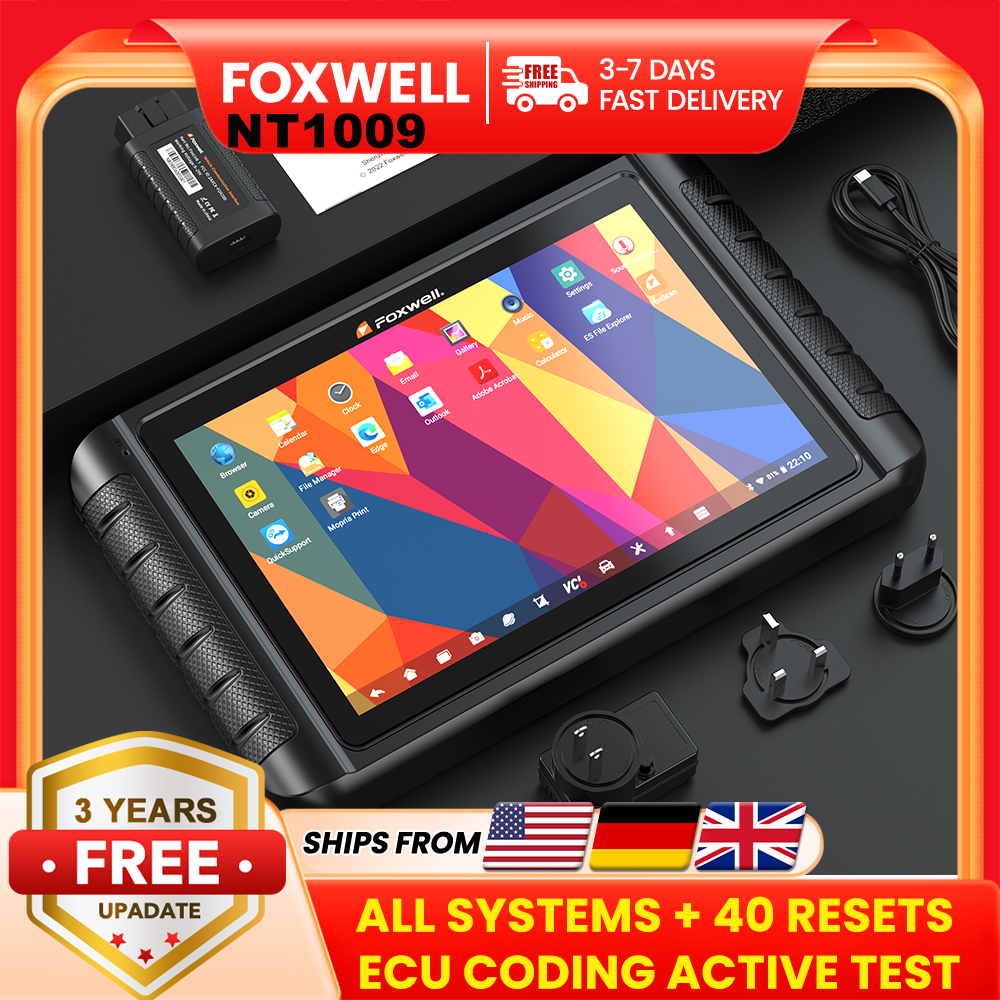 FOXWELL NT1009 Strumento diagnostico Sistema completo 34+ Reset Codifica ECU Controllo bidirezionale CANFD DOIP FCA OBD2 Scanner 3 anni gratuiti