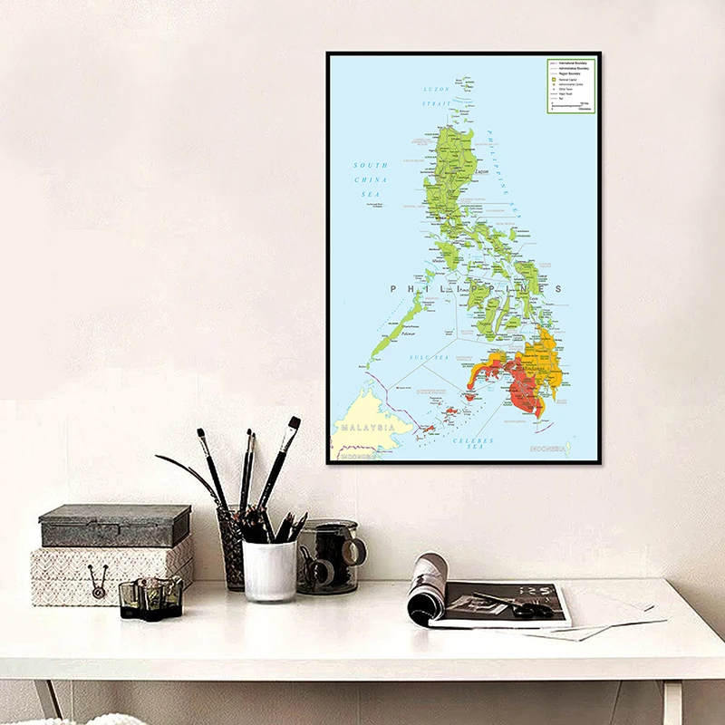 59*84Cm Philippines Bản Đồ Hành Chính Trong Tiếng Anh Tranh Canvas Unframed Áp Phích Và In Phòng Khách Trang Trí Nhà Cửa