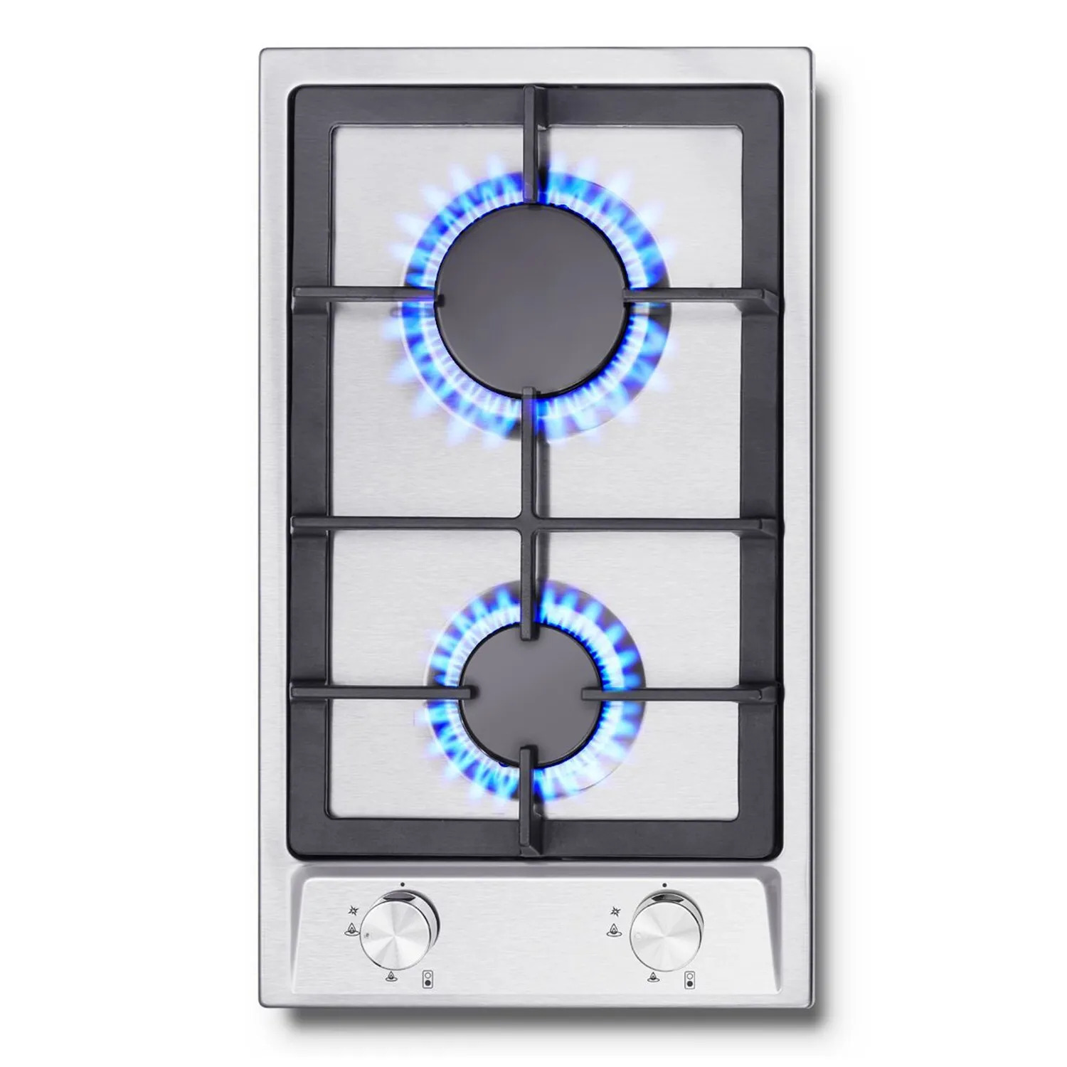 Topbathing 2 Brûleur 30cm En Acier Inoxydable Cuisine en Fonte saupoudrer Support Intégré NG/GPL Convertible Table De Cuisson À Gaz YYUKGCT-S02