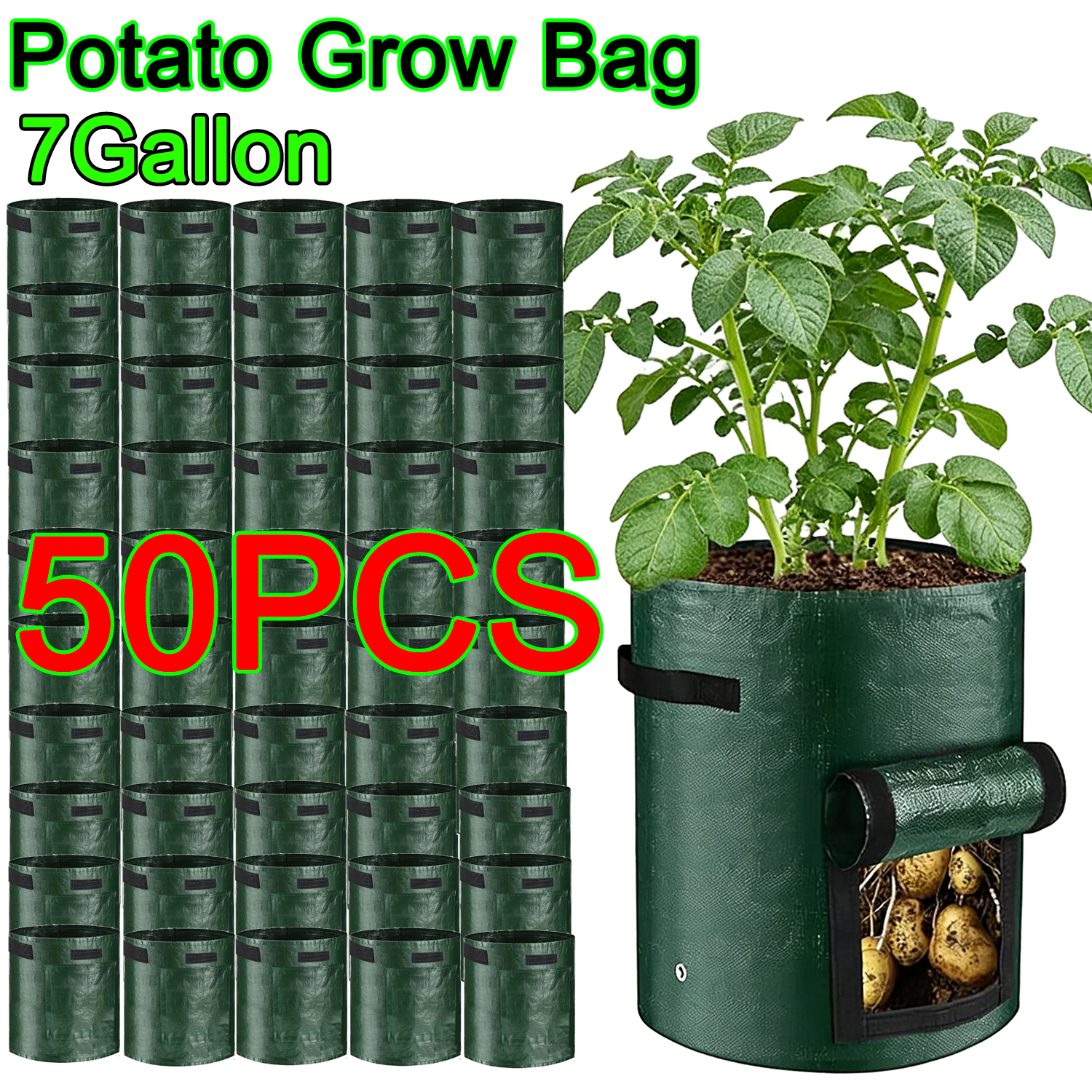 50PCS 7 Gallon Grow Bags for Vegetables Plants with Handles Pots for Plants Form for Garden Flower Pots for Outdoor &Living Room