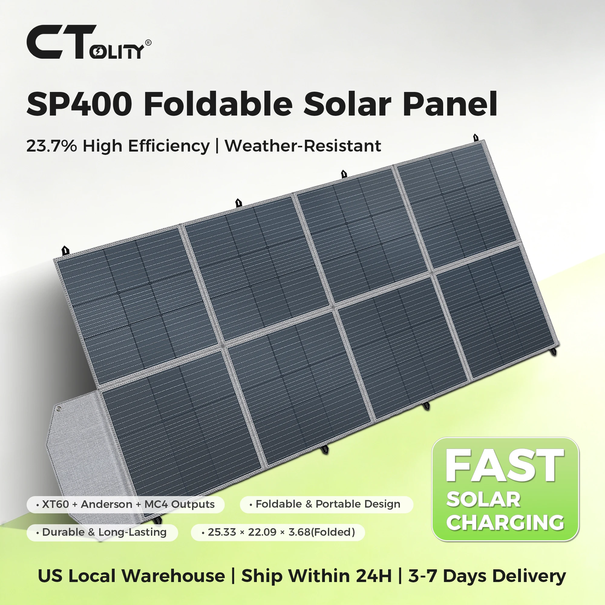 CTOLITY SP400 400W 41V Portable Solar Panel, Foldable Solar Panel for Outdoor Activities, IP65 Waterproof Solar Charger for Jackery Bluetti Ecoflow Power Station RV Camping