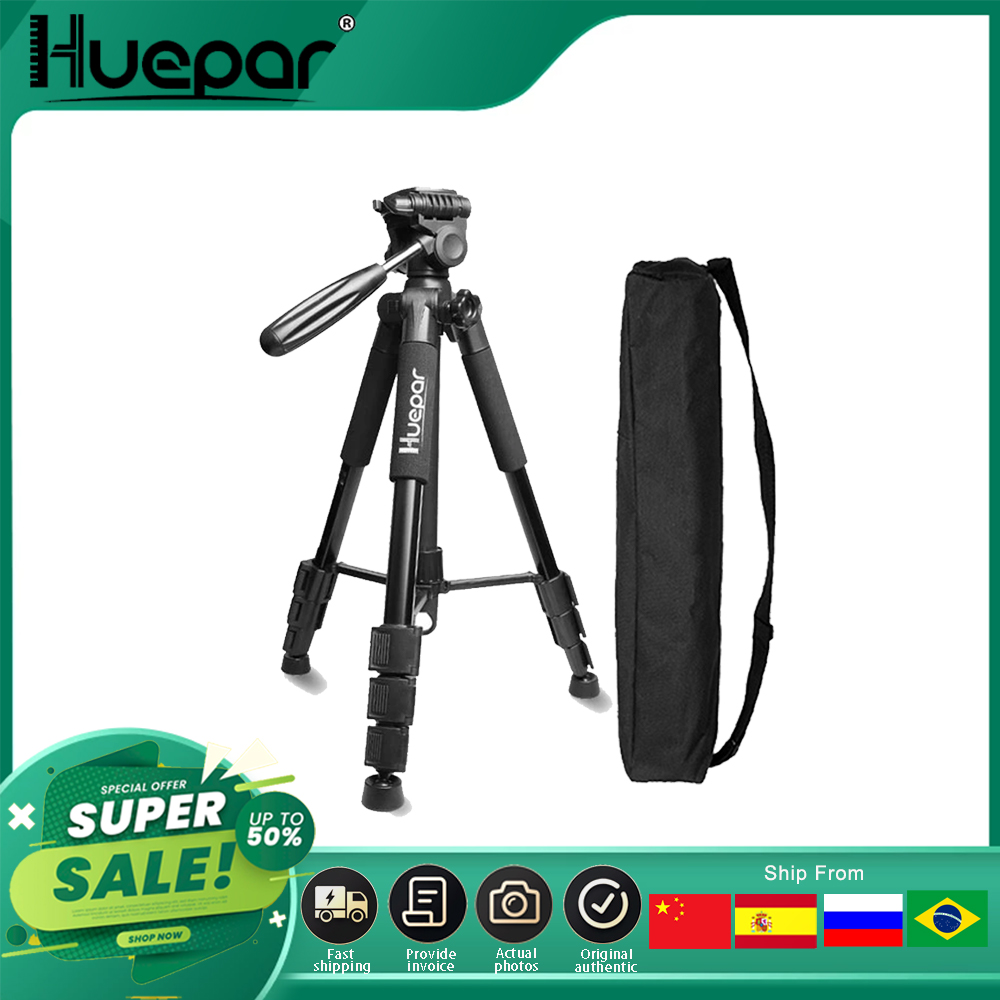 Huepar Multifunctioneel reiscamerastatief 56 "/143 cm Verstelbaar laserniveaustatief met 3-weg draaibare pankop met waterpas