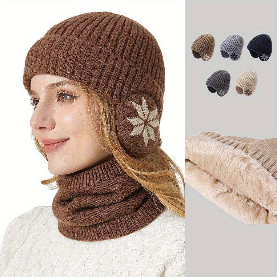 Unisex Thick Warm Knit Hat com Ear Muffs, Universal, adequado para esportes ao ar livre, Natal, homens e mulheres, inverno