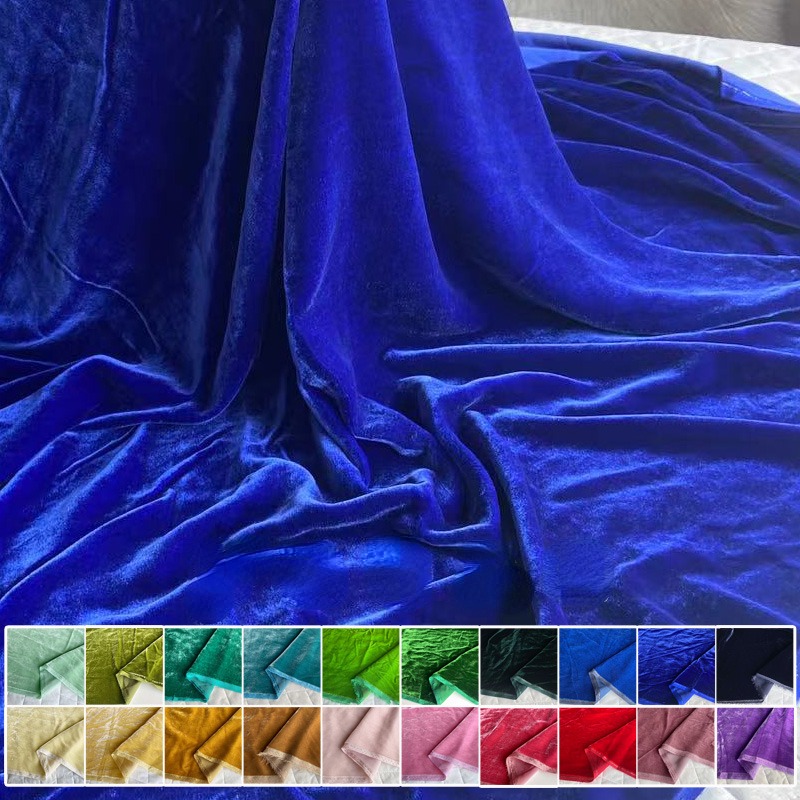 Lady Sapphire คุณภาพสูงผ้าไหมผ้ากํามะหยี่ชุดโดยหลานผ้านุ่มสินค้าสีฟ้าสีแดงสีดําสีเขียวสีม่วง 114-140 ซม.กว้าง