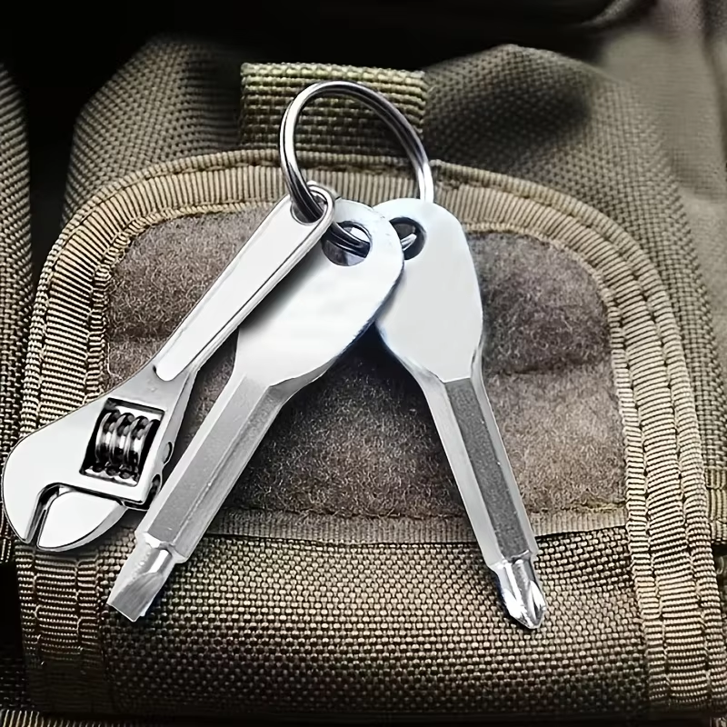 Conjunto de mini chave de fenda portátil de 3 peças, chaveiro multifuncional com mini chave inglesa - adequado para ferramentas de reparo de bicicletas e motocicletas.