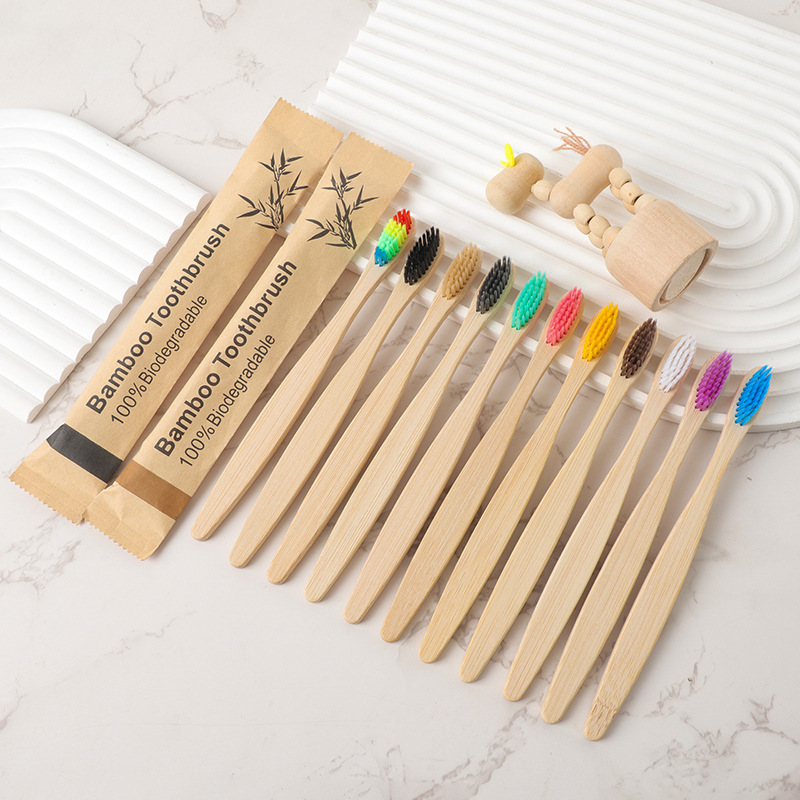 Ensemble de brosses à dents en bambou, soins dentaires écologiques naturels, brosses à dents en bambou