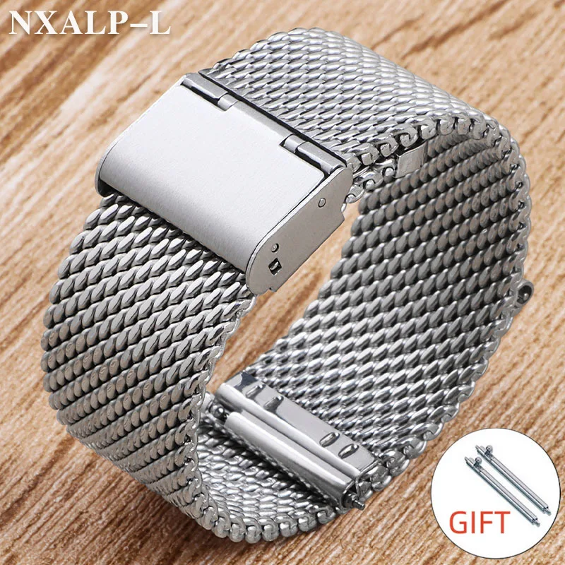 1,0 pulsera de correa de reloj de acero inoxidable con bucle de malla milanesa 18mm 20mm 22mm 24mm pulsera correa de 3mm de espesor para DW para Omega