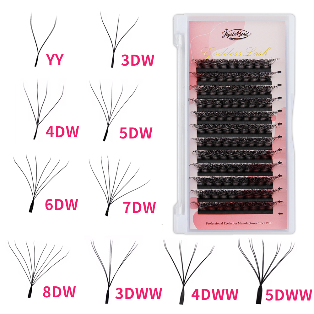 Pestañas en forma de diosa 3D/4D/5D/6D/7D/8D W, extensiones de pestañas prefabricadas 4D, rizo de 0,07 C/D, pestañas individuales suaves naturales de alta calidad
