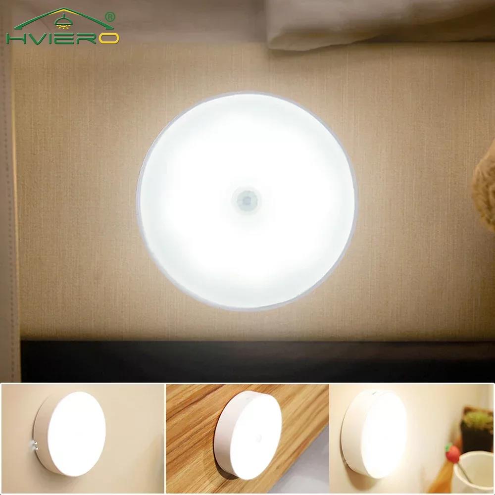 ไร้สายรอบ Night Light Motion Sensor USB ชาร์จ LED โคมไฟติดผนังสําหรับตกแต่งห้องนอนบันไดตู้ตู้เสื้อผ้าแสง