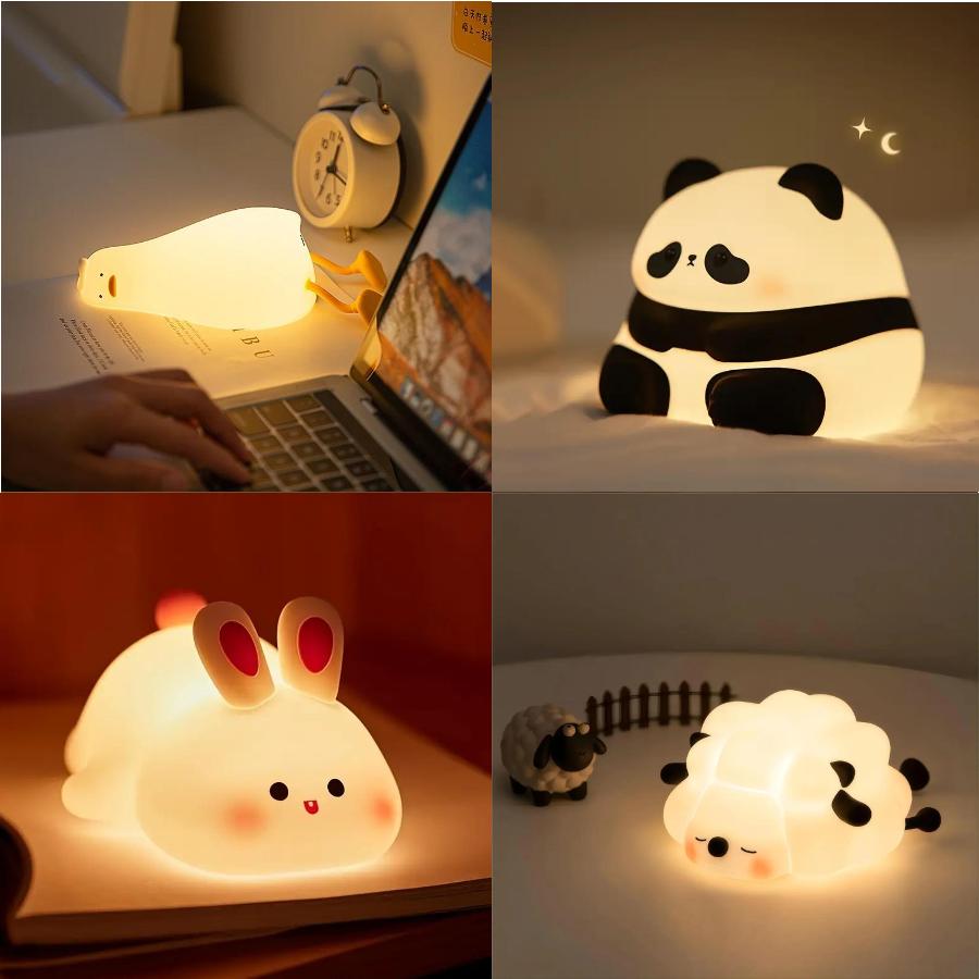 Luz LED nocturna de silicona con Sensor táctil de conejo, luz de Animal bonita, decoración de dormitorio, regalo para chico, bebé, lámpara de mesa, decoración del hogar