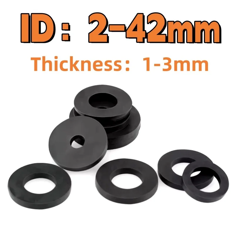 Black Flat Washer 2-42mm Rubber Flat Gaskets Anti Oil Seal Washers Waterproof O-Ring Shock-absorbing for Faucet Pipe Water Hose