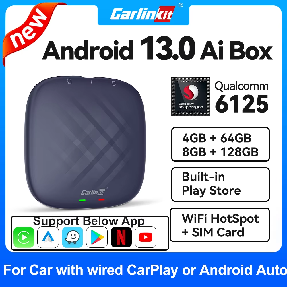 2026 НОВЫЙ CarlinKit CarPlay Ai Box Qualcomm QCM6125 SM6225 8-ядерный процессор Android 13 Беспроводная связь Carplay Android auto GPS 4G LTE Для проводного автомобиля CarPlay