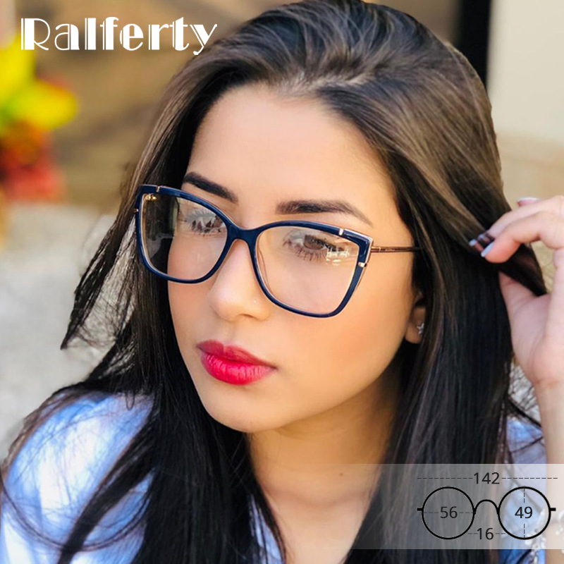 Ralferty TR90 Retro Decoratieve Anti Blauw Licht Bril Vrouwen Transparante Computer Bril Frame Optic Bijziendheid 0 Dioptrie F95708