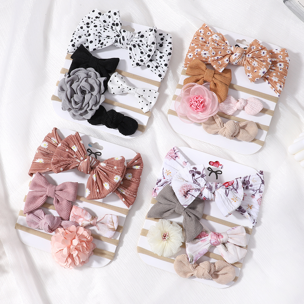 5 pçs/set arcos do bebê laço flor bandana impressão náilon algodão faixas de cabelo para meninas crianças recém-nascidos da criança acessórios de cabelo macio
