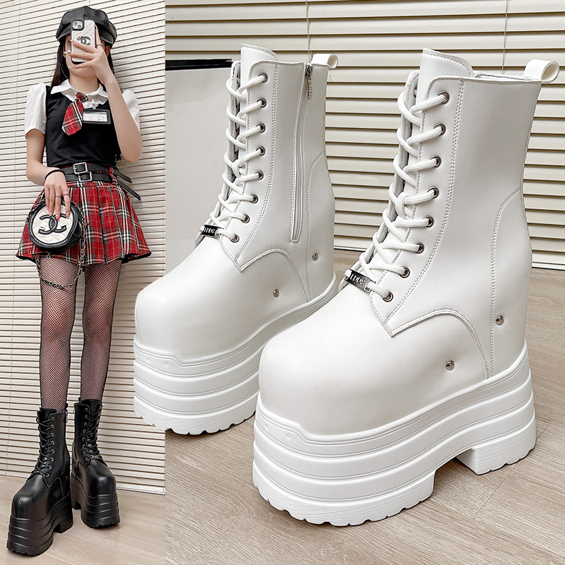 Ultra high heels ~ 24cm height-increasing boots for women,new large-size short boots,thick-soled cosplay height-increasing shoes