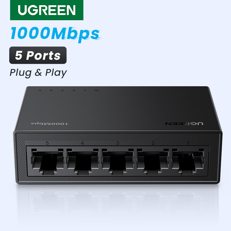 UGREEN Ethernet-коммутатор, 1000 Мбит/с, мини-сетевое расширение, 5 портов, все гигабитный для маршрутизатора, ПК, Lan Hub, полный/половиндуплексный Plug and Play