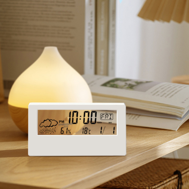 LED-Thermometer, Thermo-Hygrometer, multifunktionales elektronisches Temperatur- und Feuchtigkeitsmessgerät, Wetterstation für Zuhause mit Wecker